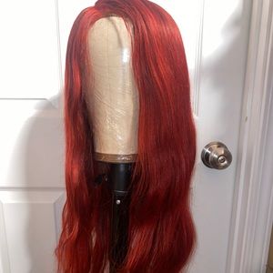 Red 26 inch human hair wig